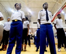 Asia Burns, left, and Arlonzo Chism stand in formation during ROTC at Woodlawn High School. (Photo: Henrietta Wildsmith/The Times)